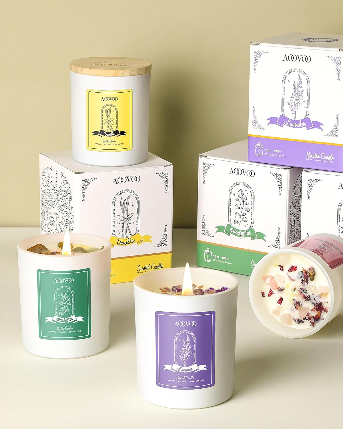 Lavender Scented Candles for Women - Aromatherapy Candle with Crystals Inside, 10Oz Soy Candles for Home Scented, Birthday Gifts Mothers Day Candle for Women Mom