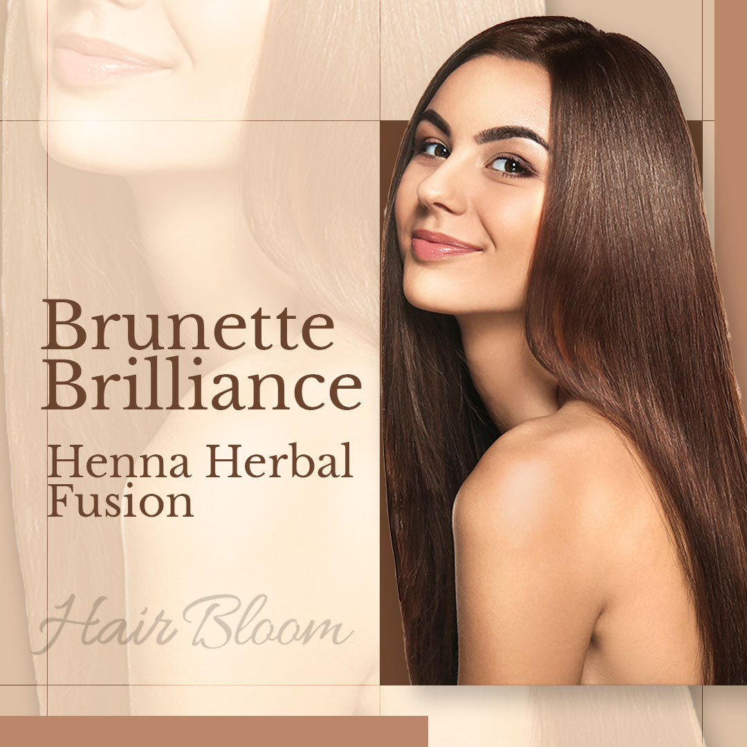 Color de cabello natural castaño - Polvo de color de cabello herbal Henna e Indigo de Hair Bloom - 12 sachets individuales (10 gm cada uno) - Incluye brocha y bandeja reutilizables
