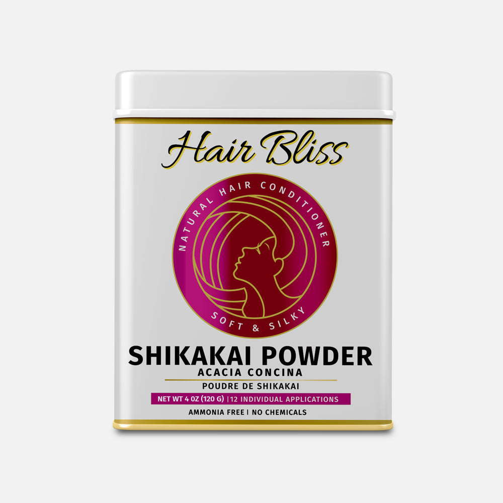 Polvo acondicionador natural de shikakai Hair Bliss - Acacia Herbal para cabello y piel - 12 Sachets individuales (10 gm cada uno) - Incluye cepillo y bandeja reutilizables