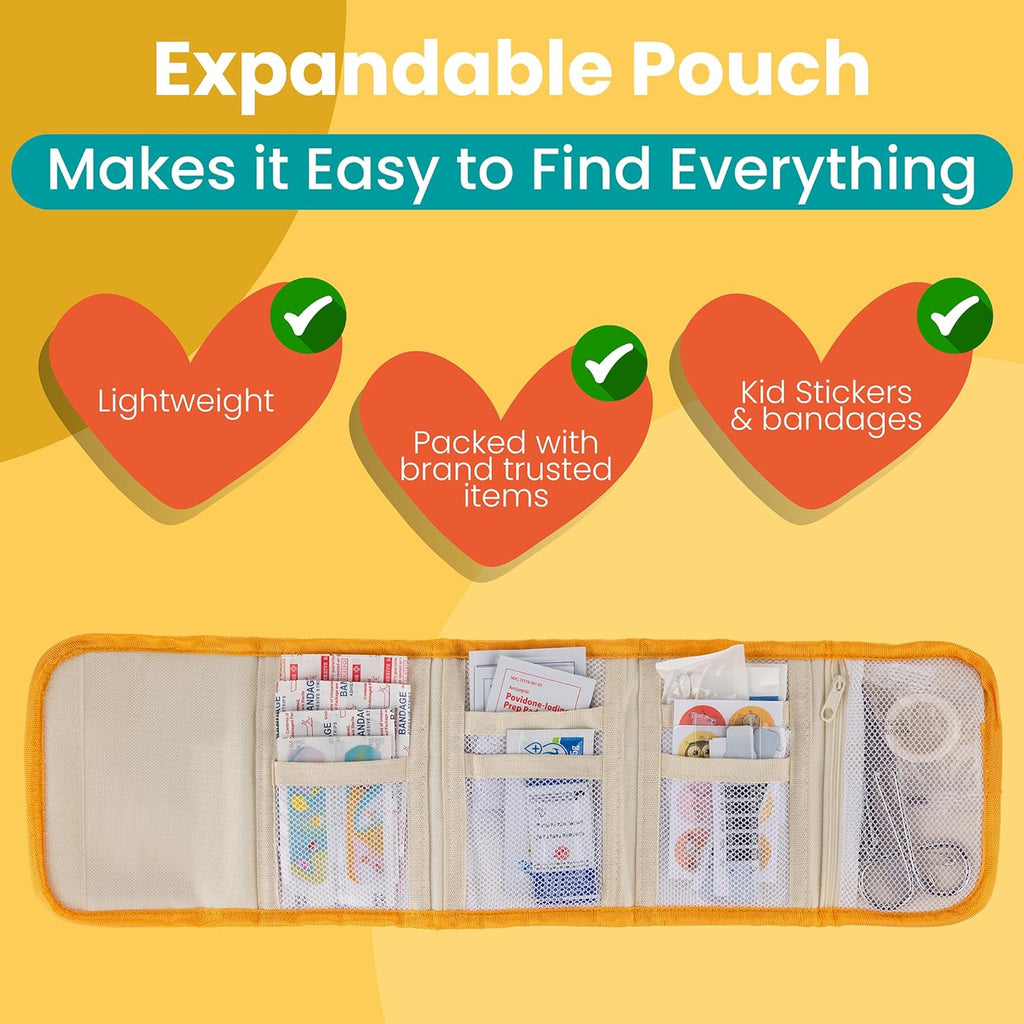 Kids First Aid Kit - 75-Piece Travel First Aid Kit for Toddlers and Babies, TSA Approved, Latex Free, Fits Diaper Bag, Backpack, Purse or Car, Designed by a Mom and Nurse (Orange Crush)