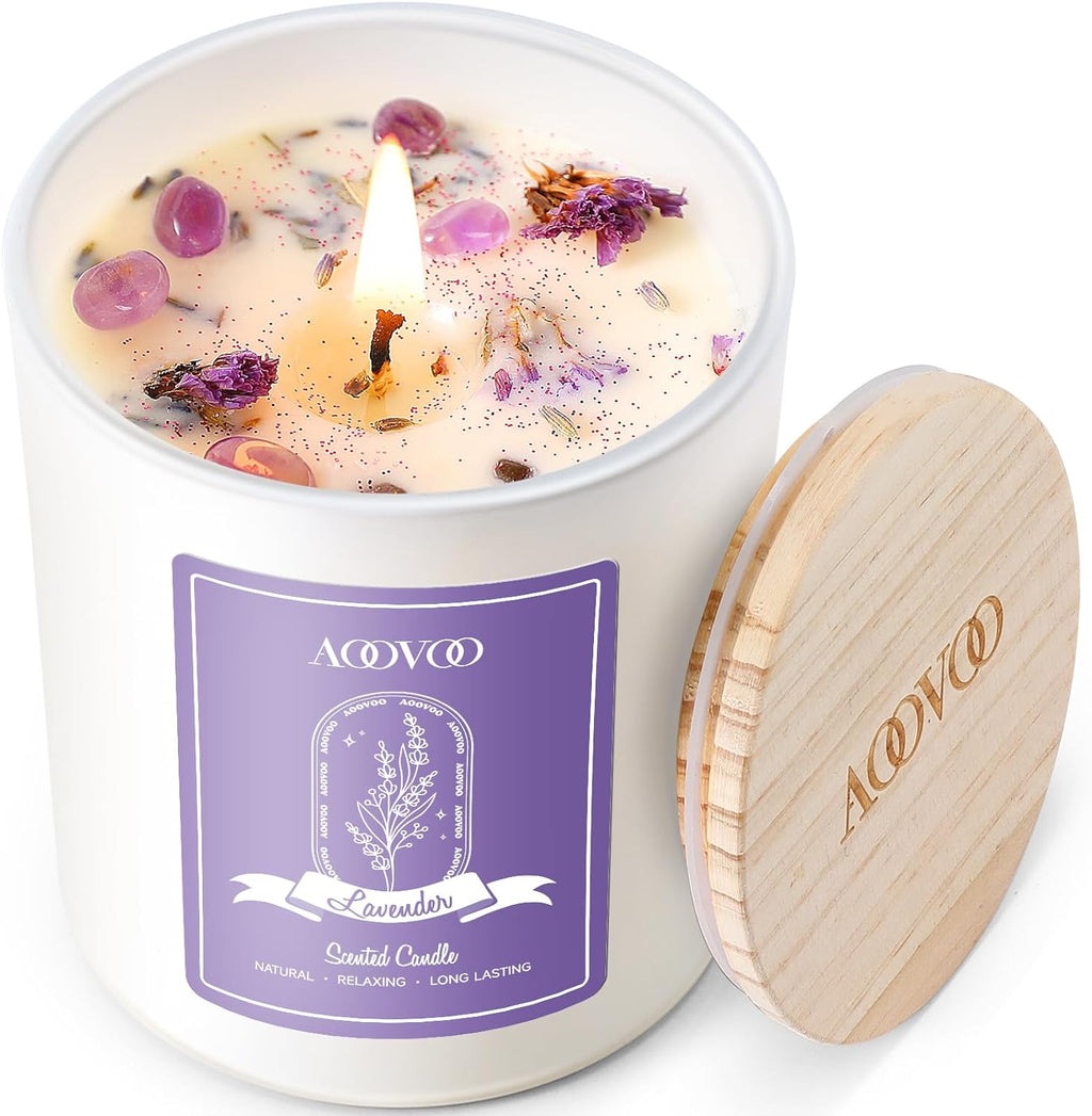 Lavender Scented Candles for Women - Aromatherapy Candle with Crystals Inside, 10Oz Soy Candles for Home Scented, Birthday Gifts Mothers Day Candle for Women Mom