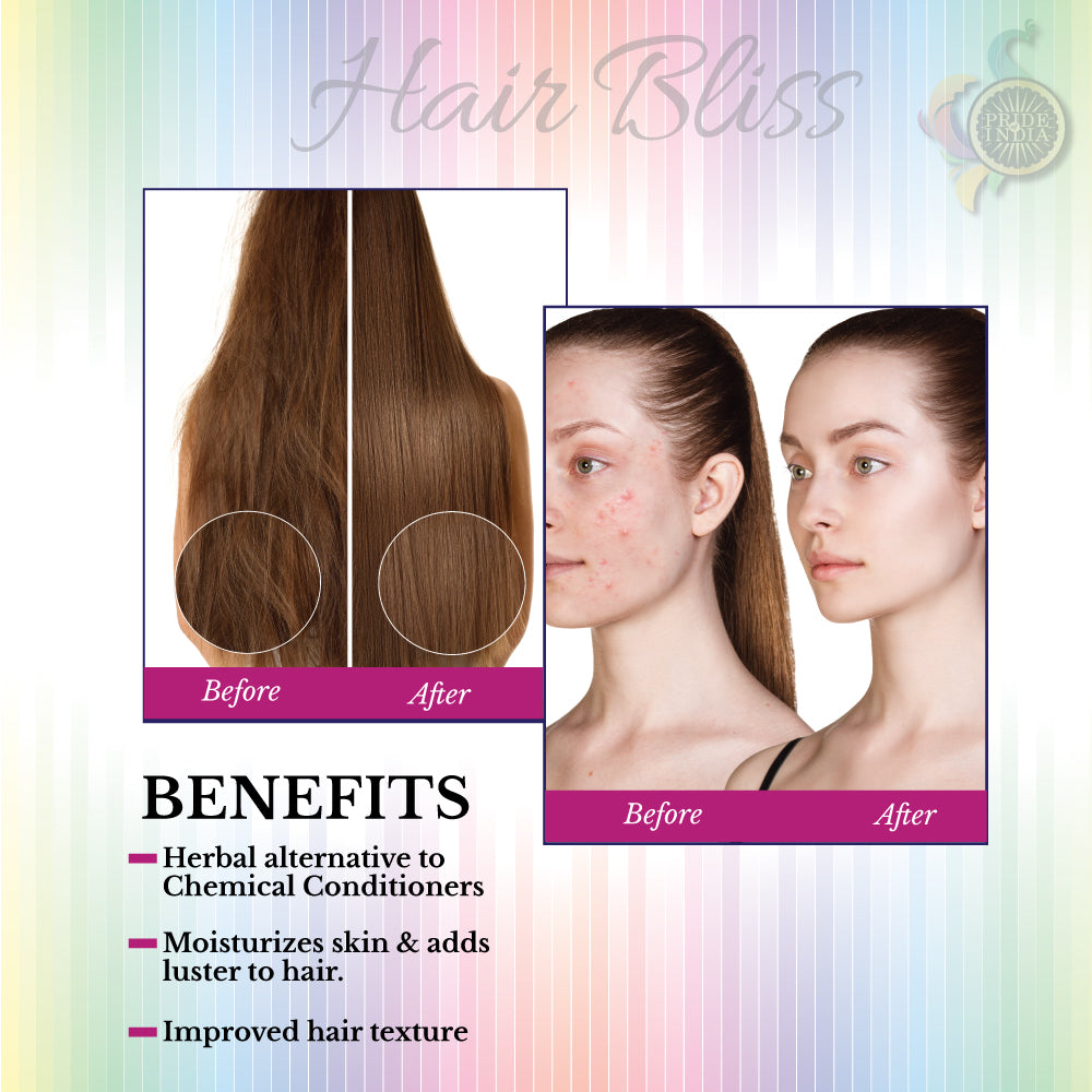 Polvo acondicionador natural de shikakai Hair Bliss - Acacia Herbal para cabello y piel - 12 Sachets individuales (10 gm cada uno) - Incluye cepillo y bandeja reutilizables