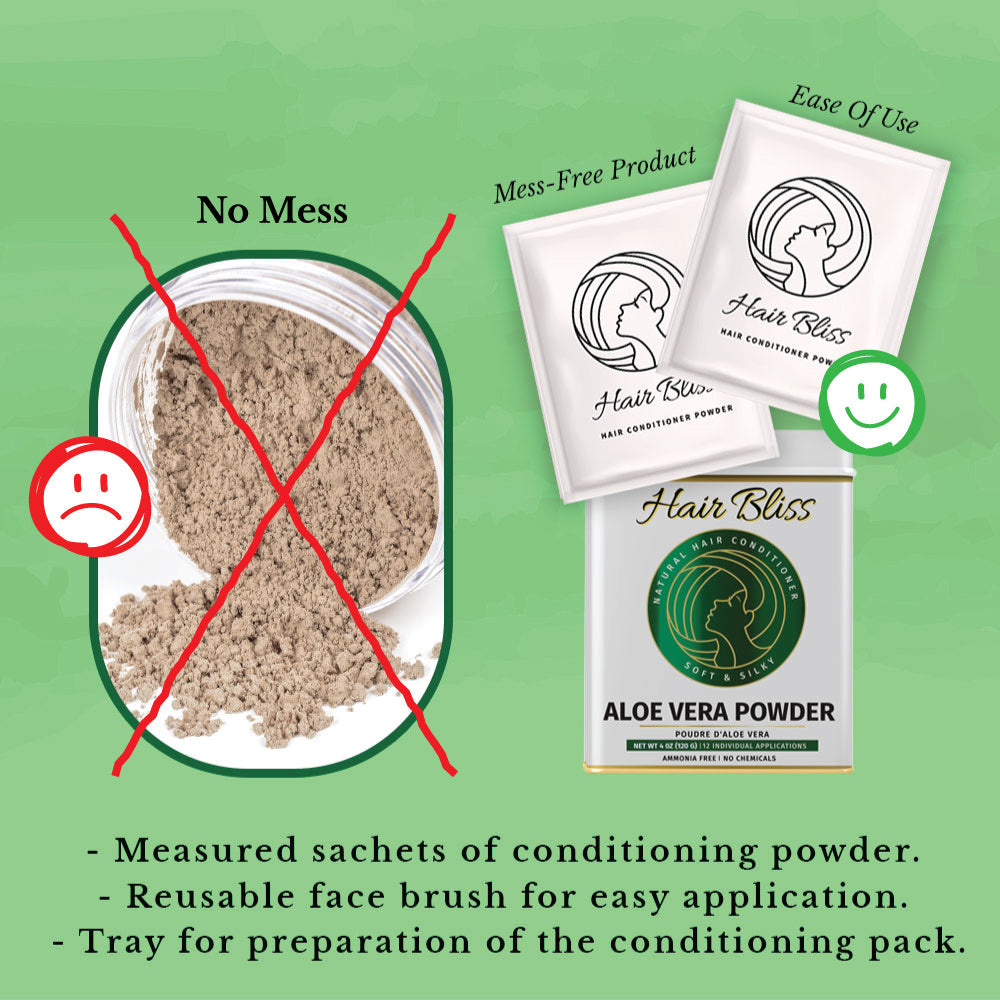 Acondicionador Natural de Aloe Vera - Hair Bliss en 12 Sachets Individuales (10 gm cada uno) con Cepillo y Bandeja Reutilizables incluidos