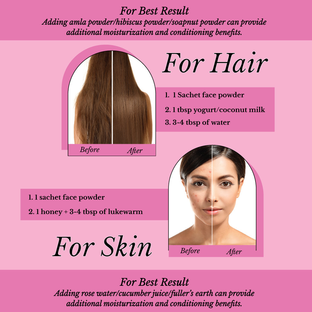 Polvo acondicionador natural de shikakai Hair Bliss - Acacia Herbal para cabello y piel - 12 Sachets individuales (10 gm cada uno) - Incluye cepillo y bandeja reutilizables
